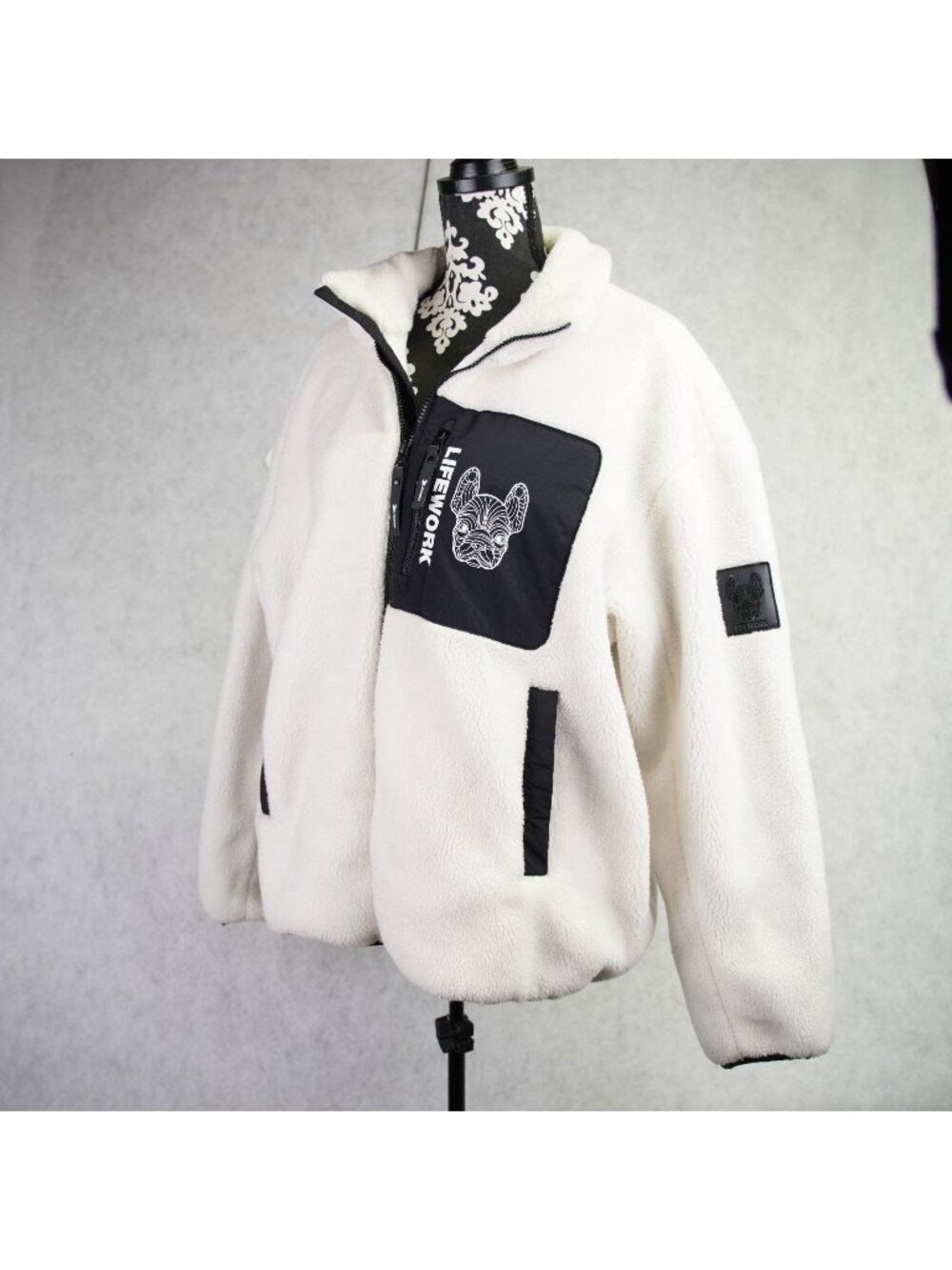 Life Work Hideway Full Zip Quited Fleece Jacket Adult Sz M White Chest Pocket